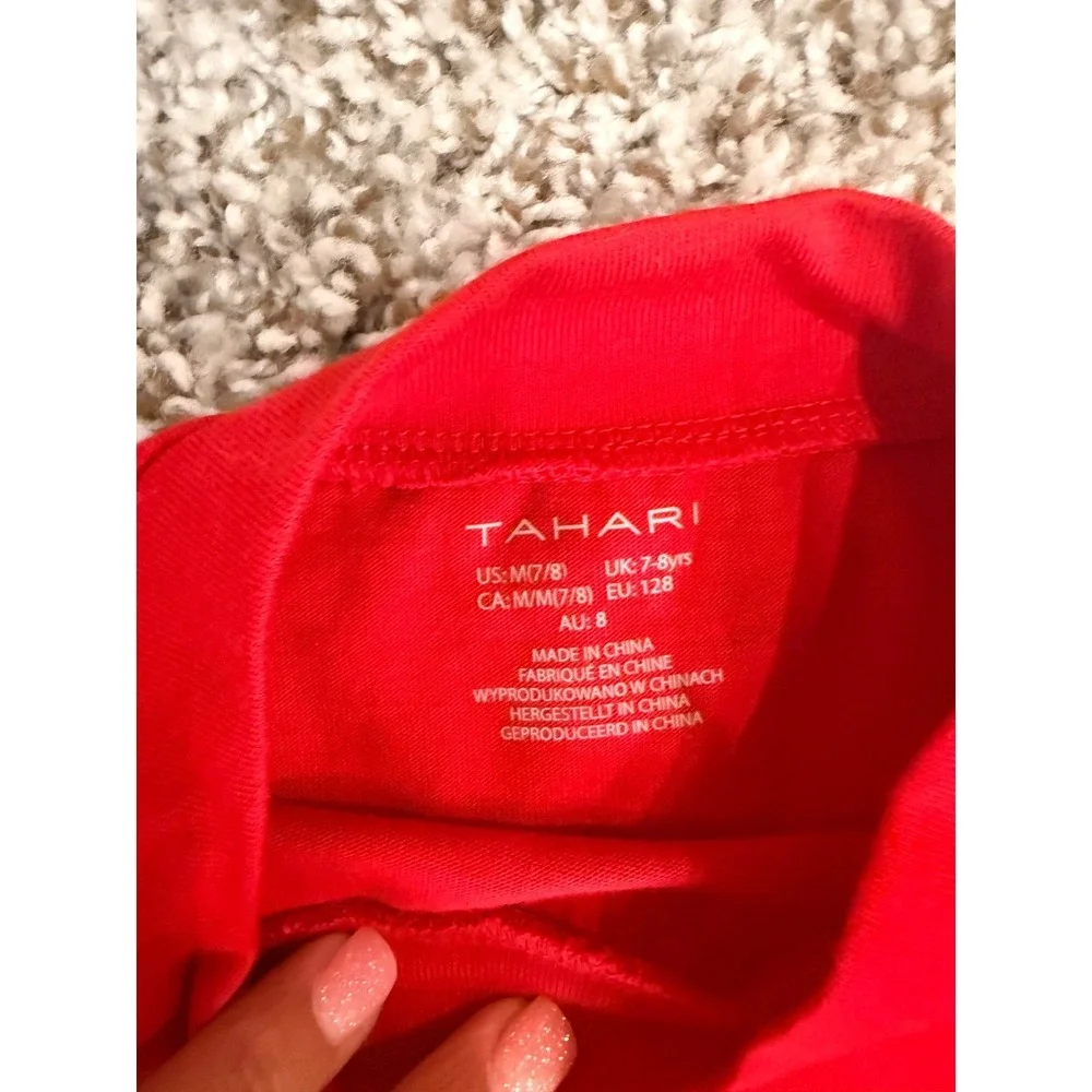 Tahari Girls Red Mock Neck Top and Plaid Mesh Tulle Skirt Set Size M 7/8 Holiday